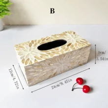 1 pièce Boîte à mouchoirs incrustée de coquillages naturels dorés, style de luxe pour le salon, la salle à manger, porte-serviettes de bureau minimaliste. Convient pour les restaurants, la maison, la chambre, le salon, la salle de bain, le Nouvel An, Halloween, cadeau de Noël