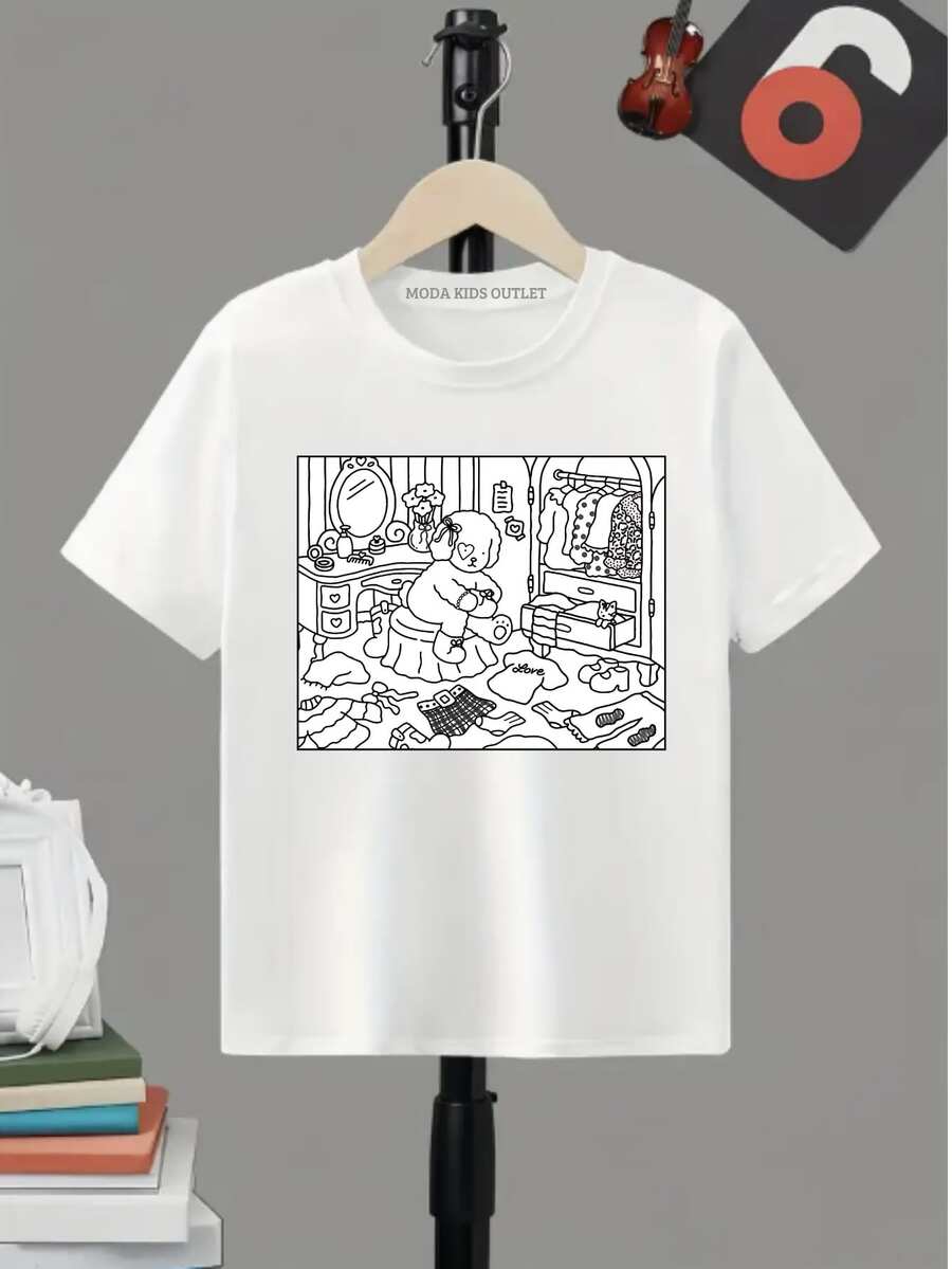 Bobbee Goods Printed Children's T-Shirt For Painting, 100% Cotton Girl's Blouse - 白色 - 查看 1
