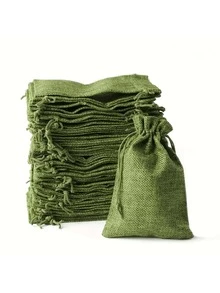 10/20/30/50 件圣诞红和绿色亚麻抽绳礼品袋 - 耐用、天然纤维袋，适用于婚礼、派对、生日等 - 非常适合糖果、巧克力、珠宝和礼品、婚礼回礼 | 天然纤维袋 | 耐用礼品袋、亚麻礼品袋 - 彩色 - 查看 17