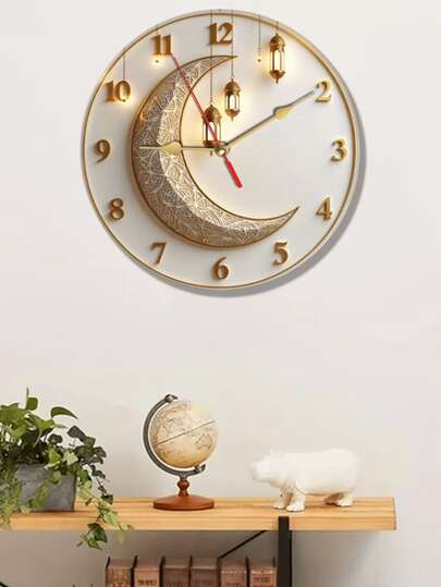 Elegante 10 12 Inch Wand Klok Crescent Moon Lantern Silent Quartz Movement, Wooden Clock, Perfect Spiritual Home Holiday Celebrations Ideas, Room view 6