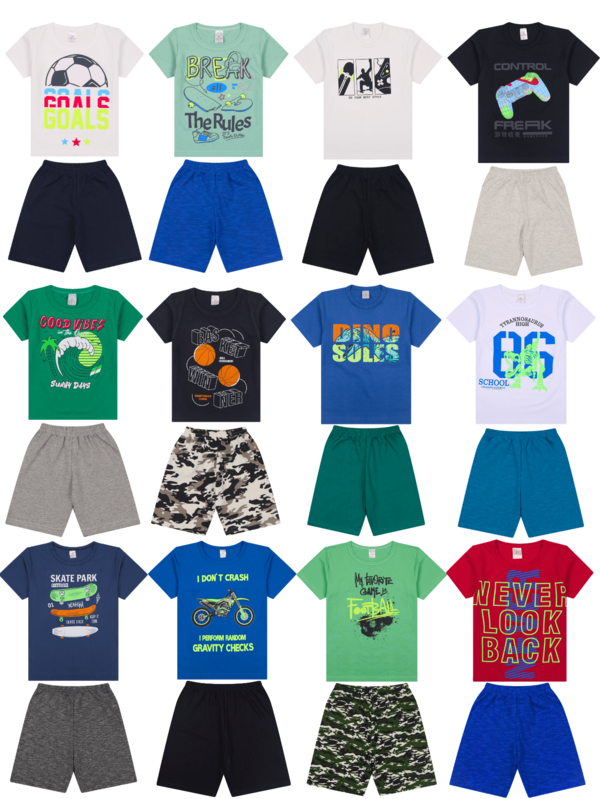 Kit 10 Peças Sortidas Conjunto Infantil Menino Juvenil - 5 Camisetas + 5 Bermudas