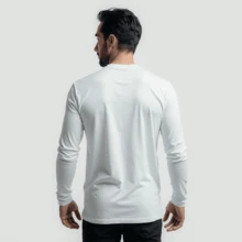 Kit 03 Men's Long Sleeve T-Shirt, Plain Cotton, Basic, Round Neck - White - View 4