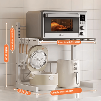 2-Tier Microwave Oven Stand, Adjustable, Telescoping Microwave Oven Rack With 6 Hooks