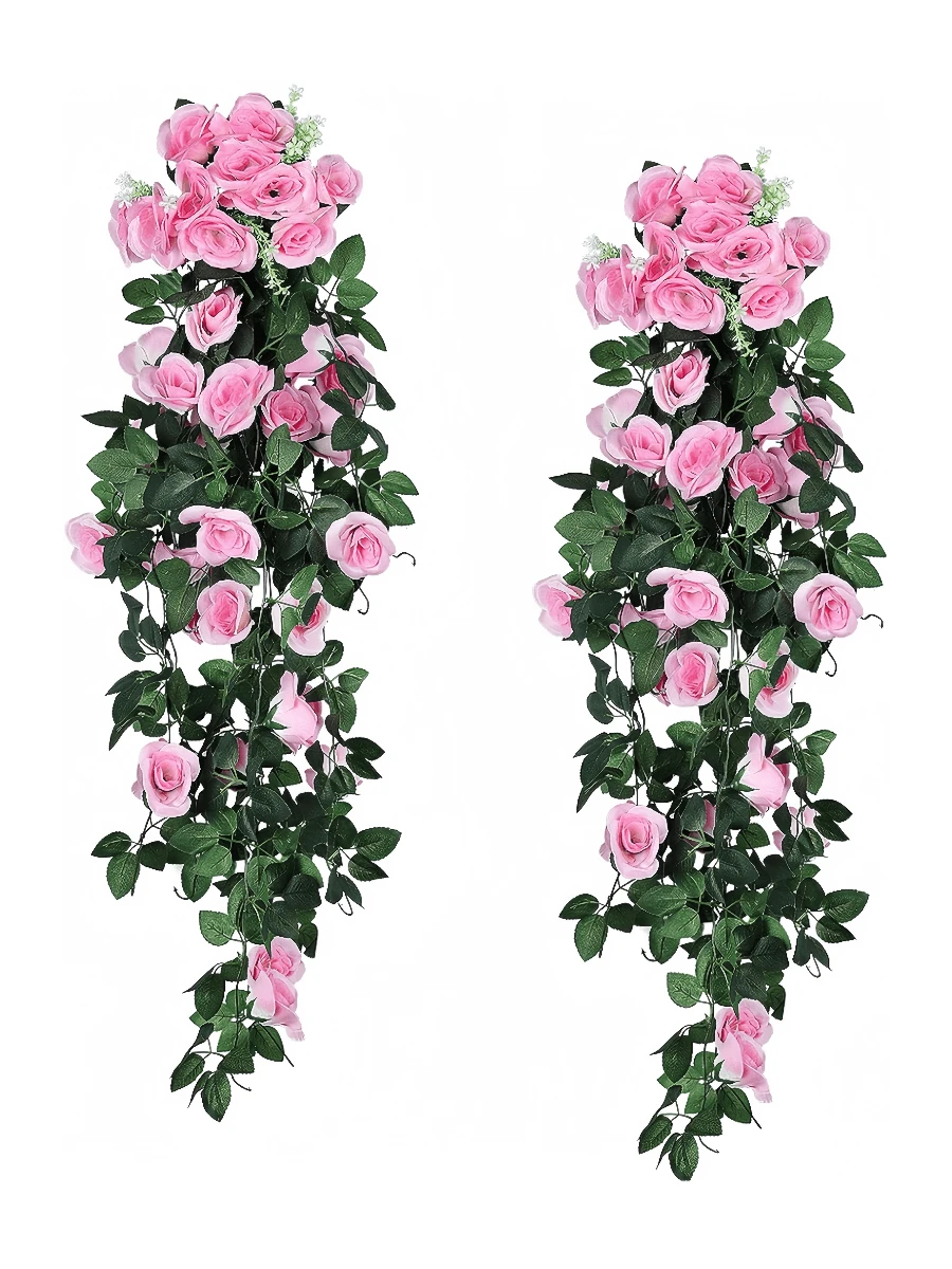 Nejlue Artificial Flowers/Plants1111 Home & Living 1pc Artificial Rose Vine Garland, Suitable For Home, Room, Garden, Wall, Indoor/Outdoor, Bedroom, Wedding, Dining Table, Party, Birthday, Balcony Decor, Spring Decorations, Valentine's Day Decorations - Pink - View 1