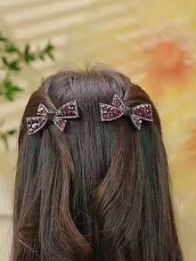 2 件套女孩水钻蝴蝶结发夹，优雅发饰，适合刘海、侧分和散落的头发 - 蝴蝶結髮夾 - 查看 3