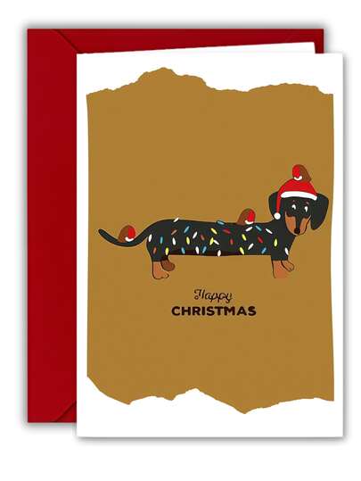 1 pezzo Biglietto di auguri di Natale con busta, Biglietto di Natale con Bassotto, adatto come regalo di Natale per famiglia, colleghi e amici