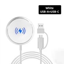 15W Magnetic Wireless Charger Compatible With IPhone 12/13/14/15/16 Series, Magsafe Apple Charger, Type C + USB A Interfaceoffice,Dorm,Homephone Charger - Silvery White - View 8