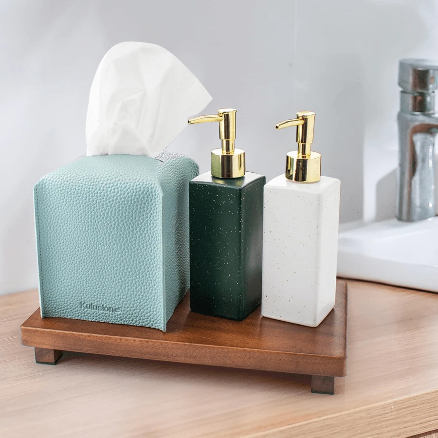 Display decorativ - Tavă din lemn pentru baie, Decor pentru blat de baie, Tavă din lemn pentru săpun de vase pentru blaturi de bucătărie, Săpunieră din lemn, Suport pentru săpun din lemn, Tavă pentru alimente, Suport modern pentru dozator de săpun în stil rustic.