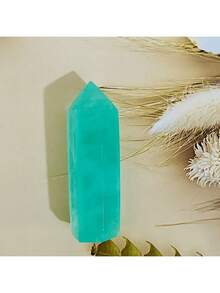 Elegant Green Fluorite Quartz Crystal Tower With Rheinstone Details, Natural Stone Obelisk Decor For Home & Office