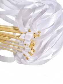 20pcs White Satin Lace Wands, Silk Fairy Wands, Wedding Ribbons, Golden Bells, Party Wands, Party Favors, Wedding Party Event Decorations, Holiday Birthday Celebrations, Suitable For Weddings, Holiday Birthday Parties, Valentine's Day, Christmas Weddings Decorations, Best Gifts, Home Decor, Room Decor, Bridal Christmas Decorations - Multicolor - View 2