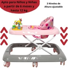 Joykoo Andadera para Bebé Luz y Sonido Juguetes Interactivos Altura Ajustable Plegable Ruedas de Goma Apta desde 6 meses y hasta 12 kg - Rosa - Ver 3