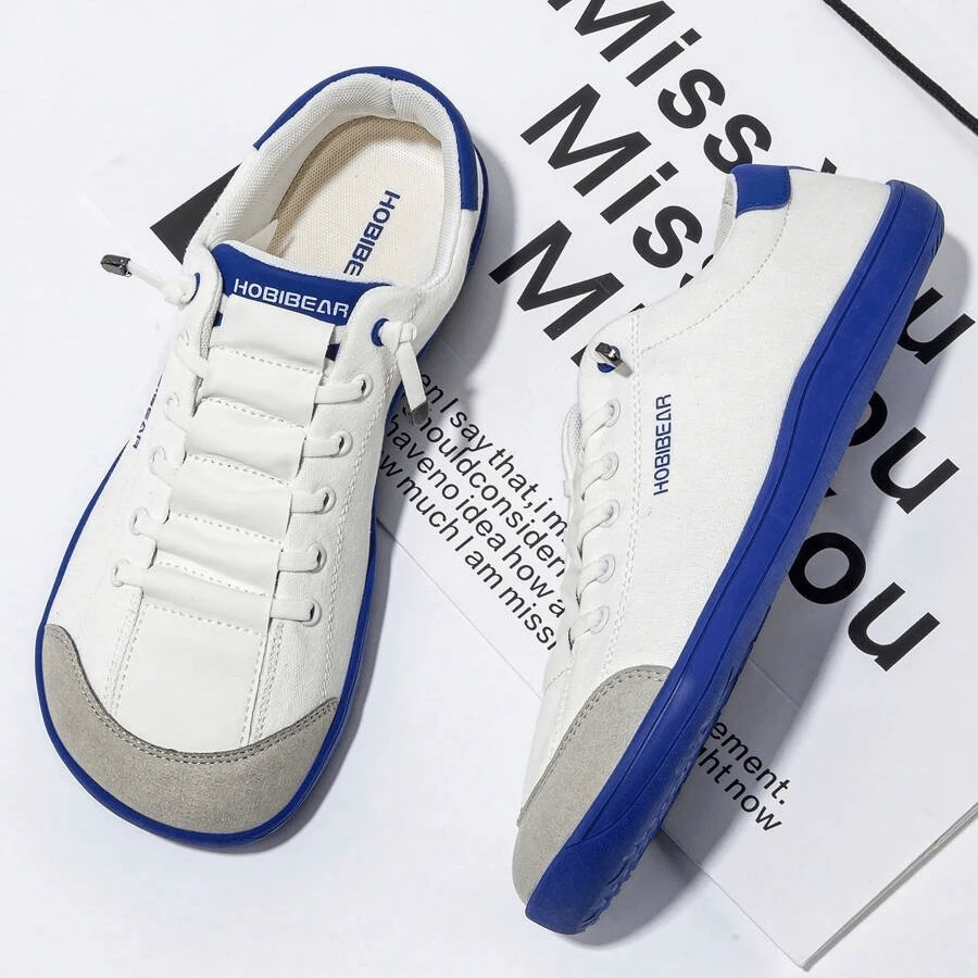 Women's Fashion Wide-Toe Barefoot Sneakers - Comfortable, Unrestrictive Minimalist Design, White With Red Accents, Rubber Sole, Fabric Lining, Hand-Washable - Suitable For All Seasons, Natural Foot Health | Fashion Contrast Accents | Flexible Women's Footwear - Màu xanh lam - Xem 1