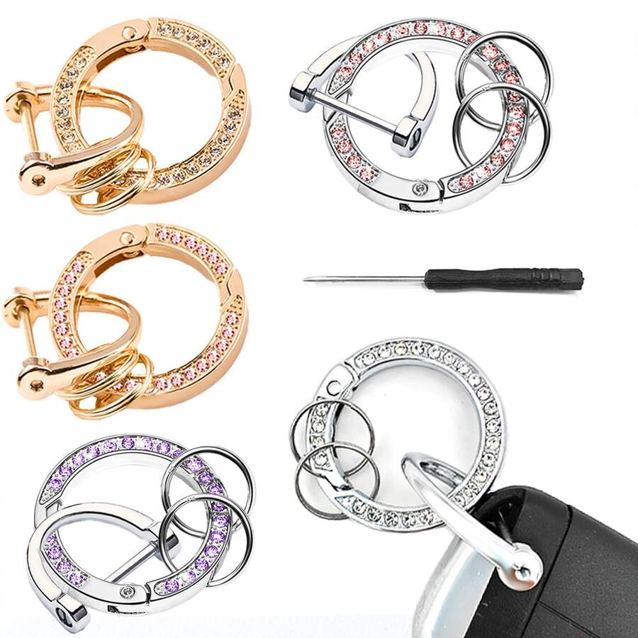 1pc Rhinestone Decorated Car Key Chain, Double-Sided Rhinestone Pendant & Bag Charm, Durable Keychain With Clasp - Multicolor - View 1