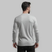 Kit 03 Men's Long Sleeve T-Shirt, Plain Cotton, Basic, Round Neck - White Gray Blue - View 4