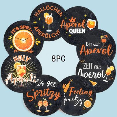 8 Stücke Aperol Spritz Untersetzer, Orange Stimmungstext Untersetzer für Kaffee/Cocktail Ambiente, Untersetzer zum Hitzeschutz, Tischsets, Getränkeuntersetzer, rutschfeste Untersetzer, beste Geschenkwahl für Feiertage
