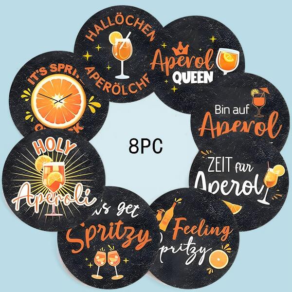 8 Stücke Aperol Spritz Untersetzer, Orange Stimmungstext Untersetzer für Kaffee/Cocktail Ambiente, Untersetzer zum Hitzeschutz, Tischsets, Getränkeuntersetzer, rutschfeste Untersetzer, beste Geschenkwahl für Feiertage