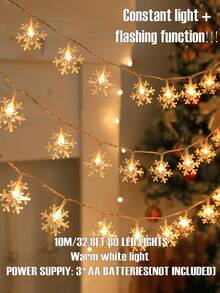 10M6M/3M/1.5M Christmas Snowflake Lamp Winter Decorative Snowflake Decorative Light String, Warm Color Lamp, White Lamp, Colored Lamp, Happy New Year, Camping Decoration, Star Fairy Nightlight Lamp, Lantern, Dry Battery Power Supply (Excluding) - Snowflake Lantern - View 12