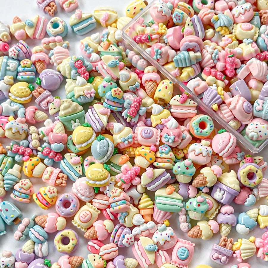 10/20/30pcs Cute Mixed Mini Desserts, Donuts, Ice Cream, Cakes, Hamburger Theme Series DIY Resin Flatback Decorative Charms, DIY Fashion Jewelry Making Parts And Accessories,Suitable For DIY Crafts, Phone Cases, Hair Clips,And More Creative Resin Decoration Accessories - Mini Dessert Series - View 1