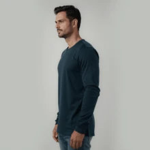 Kit 03 Men's Long Sleeve T-Shirt, Plain Cotton, Basic, Round Neck - White Gray Blue - View 3