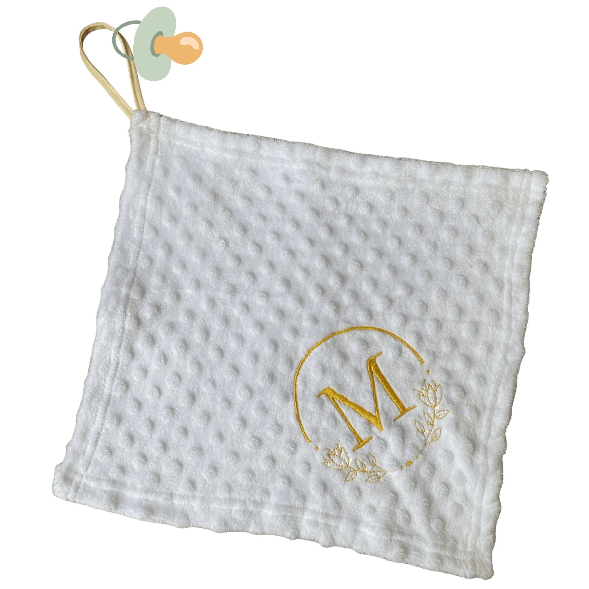 Personalized Baby Blanket With Initial Letter Pacifier Clip Cloth - White - View 1