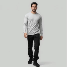 Kit 03 Men's Long Sleeve T-Shirt, Plain Cotton, Basic, Round Neck - Grey - View 4