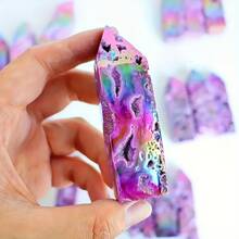 1pc Natural Purple Aura Plated Zinc Mineral Quartz Tower, Home Decor Or Ornament - Purple - View 8