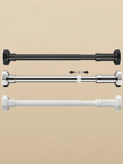 1 易于安装可调节不锈钢衣柜杆、伸缩浴室毛巾杆、晾衣杆、窗帘杆伸缩杆、衣柜晾衣杆、伸缩浴帘杆、不锈钢阳台支架 - 无需钻孔，适用于浴帘、门和衣服