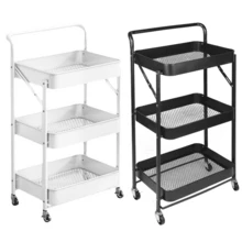 Lislark 3 Tier Metal Folding Trolley Cart Storage Rack Rolling Shelf Beauty Office Wheel(Black/White) - White - View 3