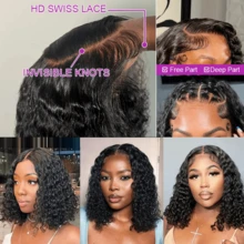 CEXXY 13x6 Deep Wave Lace Frontal Wigs 360 Water Curly 7x5 Glueless Lace Front Wig 30 36 Inch Closure Kinky WearGo - Tự nhiên & Đen - Xem 4