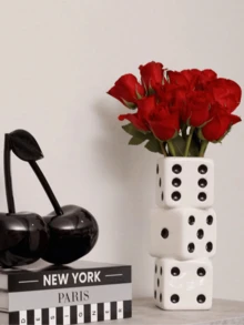 Black & White Dice Vase, Maximalist Ceramic Vase, Vintage Home Decor, Suitable For Desk, Bookshelf, Dining Table, Bar Cart And Vanity, Unique, Cool Room Decoration, Rama Gifts Birthday, Graduation, Back To School Supplies - Multicolor - View 7