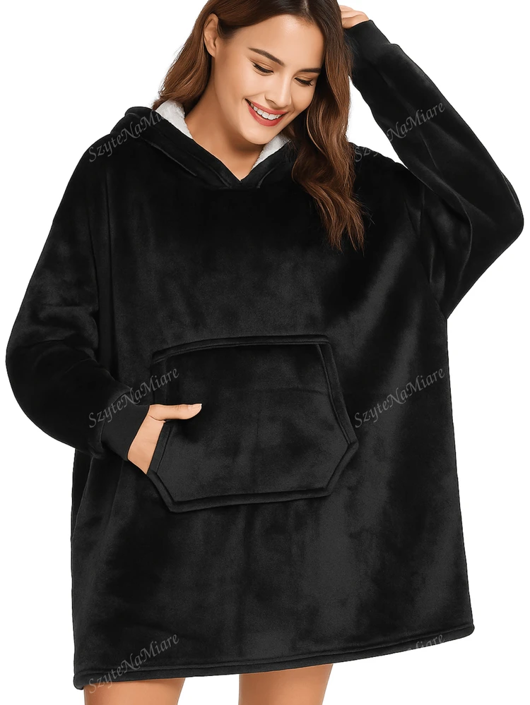 SNM COUVERTURE TV CHAUDE Sweat-shirt-SHIRT AVEC CAPUCHE GRANDE COUVERTURE SURDIMENSIONNÉE 2 EN 1 FOURRURE