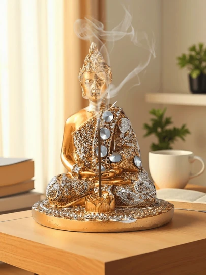 1pc Gold-Color Buddha Statue, Meditation Decor, Zen Home Decoration