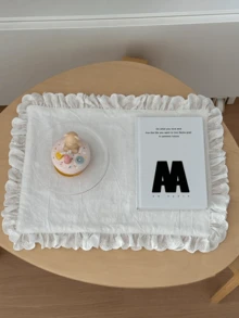 1 件/6 件韩式白色蝴蝶结蕾丝荷叶边餐垫，简约背景杯垫，家居餐厅垫