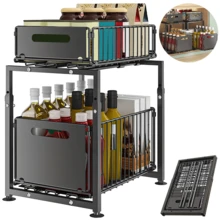 Lislark 2-Tier Pull Out Basket Under Sink Kitchen Cupboard Organiser Drawer Storage Rack Black - Black - View 4