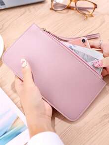 Ví đựng hộ chiếu dài có khóa kéo tối giản, ví cầm tay mỏng đa chức năng dành cho nữ (màu khóa kéo ngẫu nhiên) - Nhiều màu - Xem 2