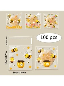 100 Stücke Geschenkverpackungstüten aus OPP mit Cartoon Bienen Muster, selbstklebende, halbtransparente Verpackungstüten mit Selbstverschluss, DIY Geschenkkartendekorationstüten, geeignet für Partys, Geburtstage, Hochzeiten und Geschenke, kann als Werbe-Party-Geschenkdekorationstüte verwendet werden, kann als Party-Festival-Geburtstags-Hochzeits-Party-Geschenkverpackungstüte verwendet werden