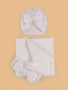 3pcs/Set Baby Swaddle Blanket With Bow Knot Headbands Newborn Floral Printed Receiving Blanket Wrap Love Valentine - White - View 6