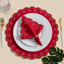 Placemat Kit, Embroidered Placemat, Round/Rectangular Table Placemat And Napkins - 斯巴達紅 - 查看 6