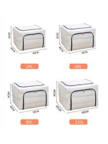 1个24升/66升/80升透明PVC储物箱，大型防水钢架家用衣物床上用品收纳箱，可折叠衣柜储物箱，适用于卧室