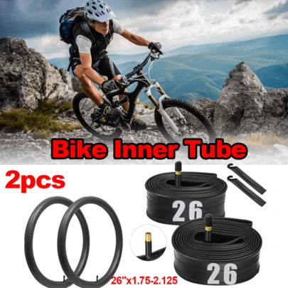 2pcs Bike Inner Tubes, Black Durable Butyl Rubber, 26"X1.75-2.125 Size With 32mm Schrader Valve, Includes 2 Tire Levers, Compatible With US/EU Road/Mountain Bikes, Ideal For Daily Cycling Commutes & Tire Maintenance, Leak-Resistant For Reliable Ride Support