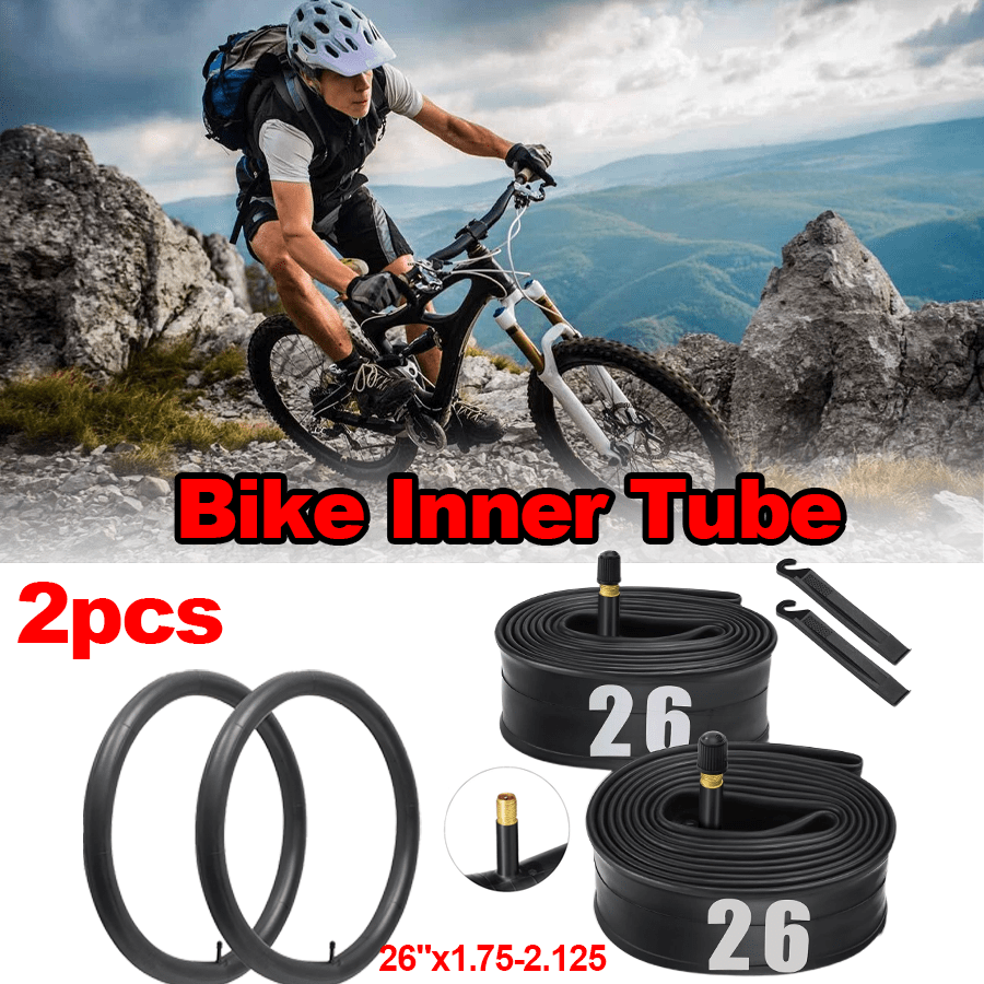 2pcs Bike Inner Tubes, Black Durable Butyl Rubber, 26"X1.75-2.125 Size With 32mm Schrader Valve, Includes 2 Tire Levers, Compatible With US/EU Road/Mountain Bikes, Ideal For Daily Cycling Commutes & Tire Maintenance, Leak-Resistant For Reliable Ride Support