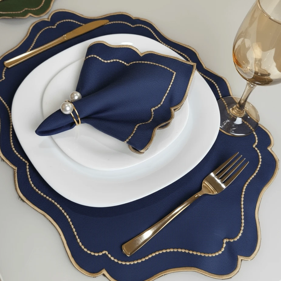 Kit Jogo Americano Sousplat Bordado Suplat de Mesa Posta Redondo/Retangular e Guardanapos