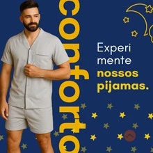 Men's Short Summer Open Button Pajamas - Gris - Ver 2