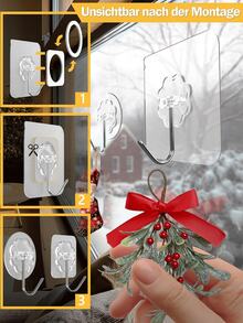 16/26个透明粘钩，超强自粘式墙钩，透明，无需钻孔，防水多用途挂钩，用于毛巾、厨房、浴室 - 白色 - 查看 6