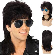 Men Mullet Wigs Brown Curly 70s 80s Retro Cosplay Costume Wig Rocker Disco Fancy Show Wigs-Halloween Wigs Easy To Wear - Multicolor - View 10