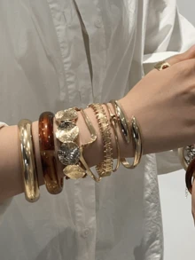 6/1 Set Elegant Resin Round Disc Braided Rope Bracelet, Fashionable & Chic Accessory For Women, Suitable For Vacation, Party, Date, Evening, Travel, Daily Wear