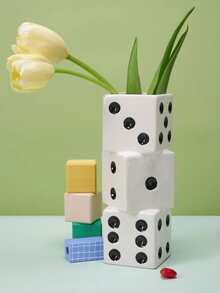 Black & White Dice Vase, Maximalist Ceramic Vase, Vintage Home Decor, Suitable For Desk, Bookshelf, Dining Table, Bar Cart And Vanity, Unique, Cool Room Decoration, Rama Gifts Birthday, Graduation, Back To School Supplies - Multicolor - View 2