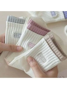 3pcs Random Color Fashionable Versatile White Mid-Calf Socks For Women, Autumn/Winter, Letter Design, Moisture-Wicking, Sports Socks, Seamless, Socks - Multicolor - View 5