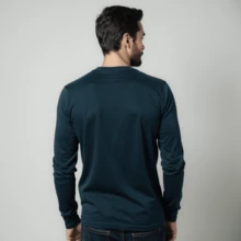 Kit 03 Men's Long Sleeve T-Shirt, Plain Cotton, Basic, Round Neck - 黑色 白色 藍色 - 查看 4