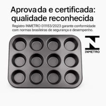 Forma para 12 Cupcakes Em Aço Carbono com antiaderente 35 x 26 x 3 Cm - Preto - Visão 5